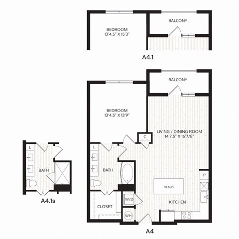 Floor plan for 1 bed, 1 bath, 846 sqft
